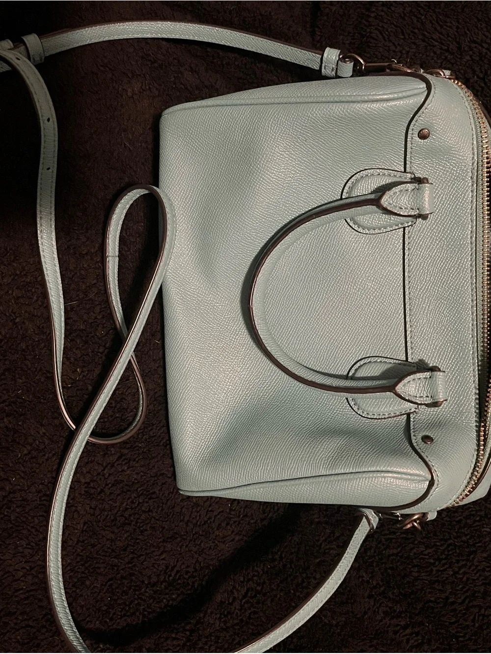 Coach Pebbled Leather Satchel in Teal/Mint